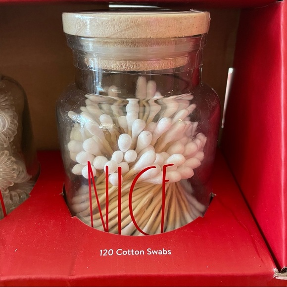 Rae Dunn NAUGHTY & NICE Spiral Hair Ties Cotton Swab Glass Jar Set NEW! - Picture 3 of 5